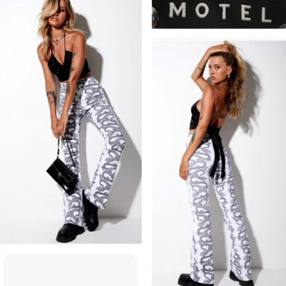 MOTEL Rocks Zoven Trousers Dragon Rope White High Waist 32" Inseam Size M - Picture 14 of 14